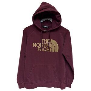 The North Face Women's Hoodie Sweatshirt Gold Logo Maroon Outdoor Hiking Medium
